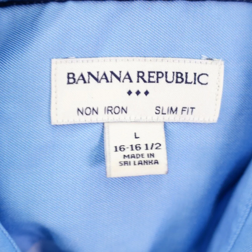 Banana Republic Blue -Large 16-16.5- Collared Dress Shirt Twill Striped Non‎ Iro